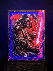 Crimson Galactic Duel – RGB Fabric Canvas Wall Art