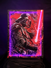 Crimson Galactic Duel – RGB Fabric Canvas Wall Art