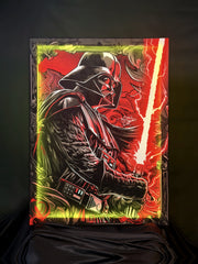 Crimson Galactic Duel – RGB Fabric Canvas Wall Art