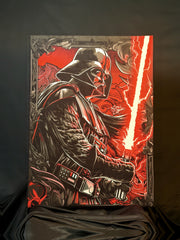 Crimson Galactic Duel – RGB Fabric Canvas Wall Art