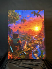 Pixel Sunset Realm – RGB Fabric Canvas Wall Art