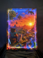 Pixel Sunset Realm – RGB Fabric Canvas Wall Art