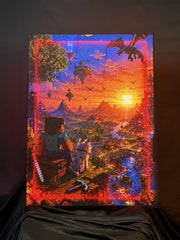 Pixel Sunset Realm – RGB Fabric Canvas Wall Art