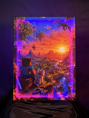 Pixel Sunset Realm – RGB Fabric Canvas Wall Art