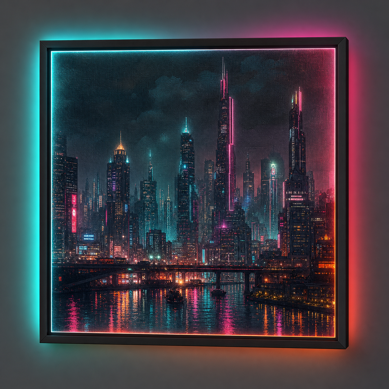 Cyberpunk Skyline custom RGB fabric canvas wall art