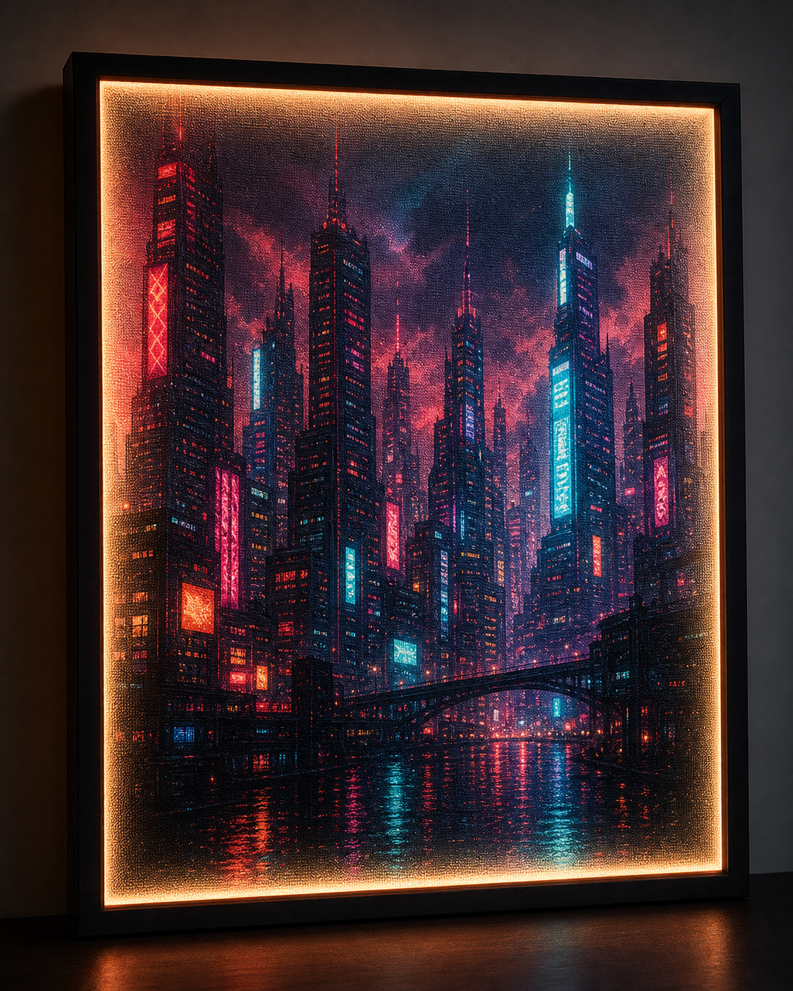 Cyberpunk Skyline custom RGB fabric canvas wall art