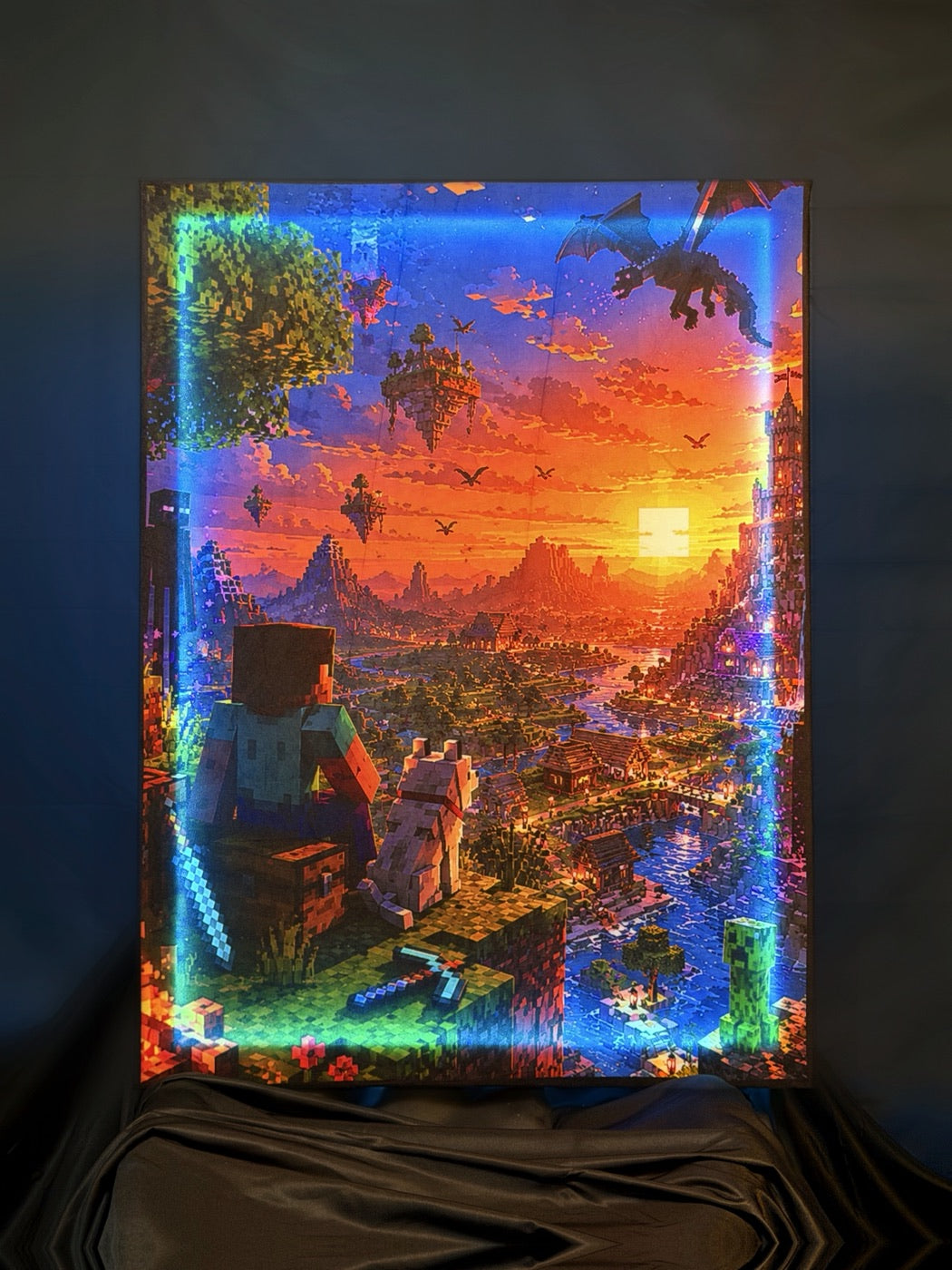 Pixel Sunset Adventure RGB fabric canvas real product photo
